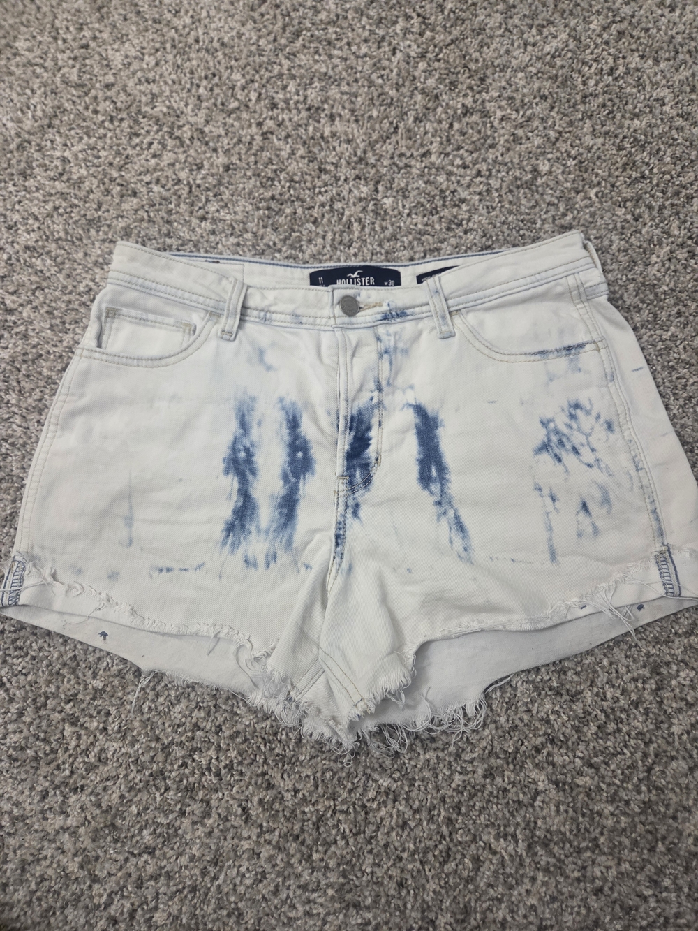 Hollister Light Wash Blue Tie-Dye Denim Cutoff Shorts